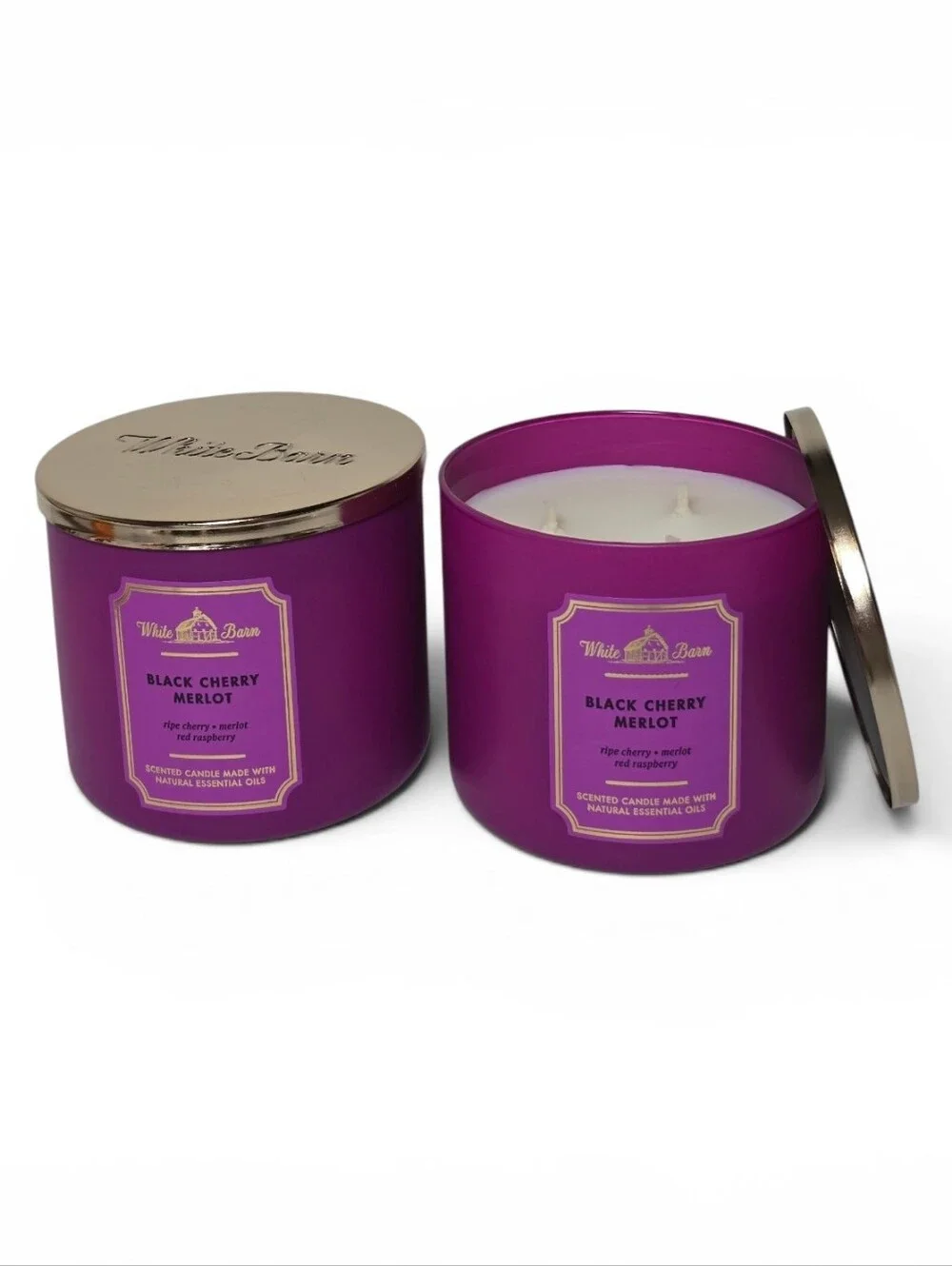Bath & Body Works Black Cherry Merlot 3 Wick Candles Set of 2 White Barn Nwt